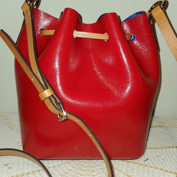 Dooney & Bourke Red Leather Drawstring Crossbody Bag - Picture 3 of 12